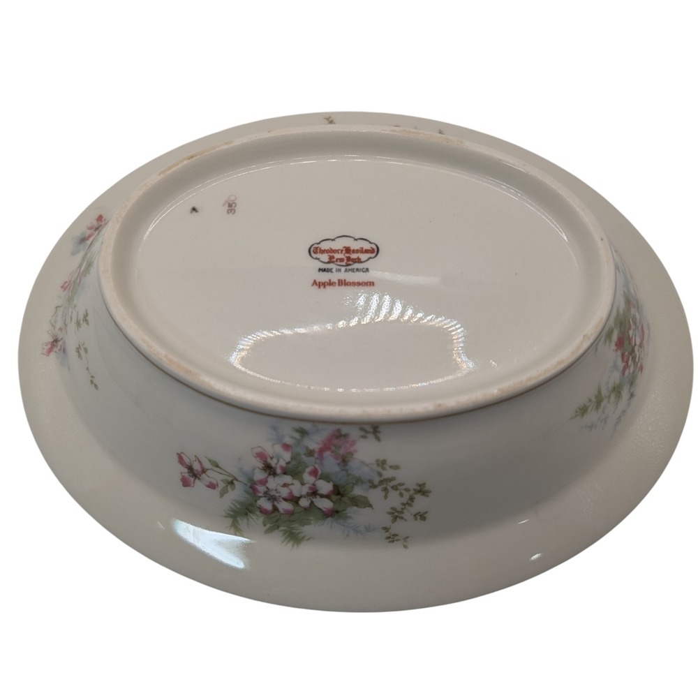 Vintage Theodore Haviland Serving Bowl Apple Blossom Oval Gold Trim New York - Picture 10 of 12